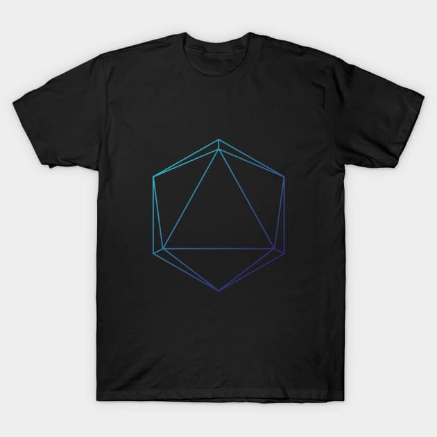 D20 Roleplaying Die Icosahedron Line-Art Blue T-Shirt by RetroGeek